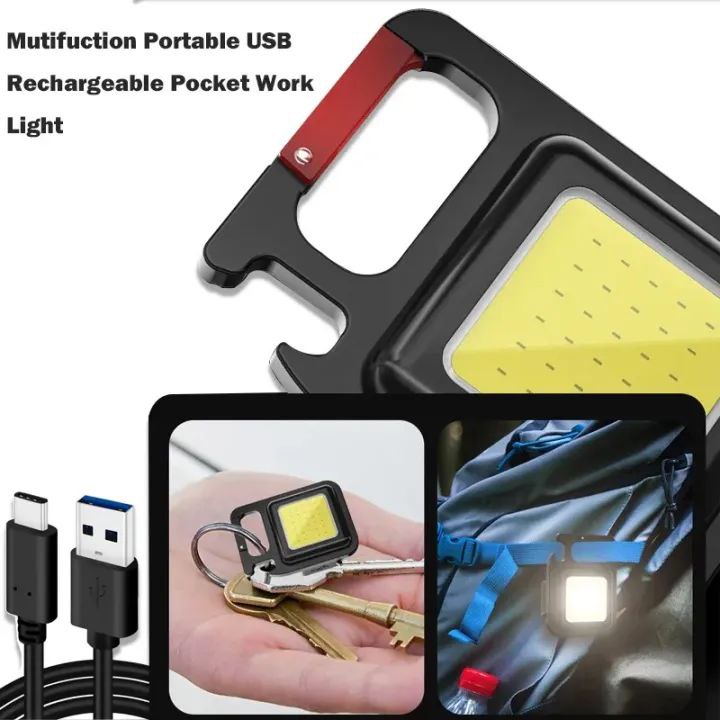 Mini LED Keychain Flashlights Multifunctional Portable COB Work Light USB Charging Camping Lamp Outdoor Torch Fishing Lantern