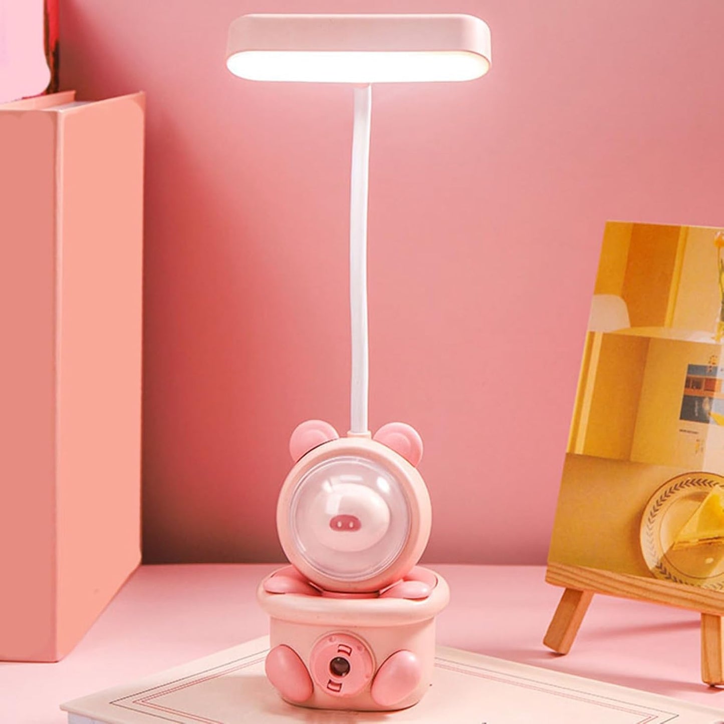 Bonito Lâmpada de Mesa Dobrável Portátil Lâmpada Led Lâmpada de Mesa Recarregável Usb Luz Cabeceira Leitura para Estudantes e Escritórios Domésticos Rosa