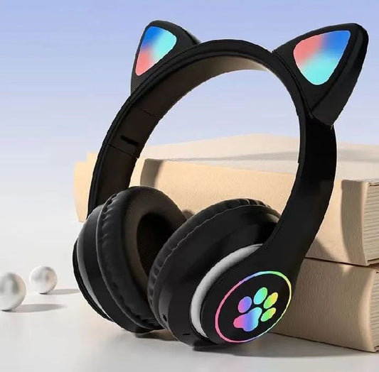 CAT STN-28 Over Ear Music Headset Glowing Ear Headphones Foldable Wireless BT5.0 Earphone with Mic AUX IN TF Card MP3 Player Colorful LED Lights for PC Laptop Computer Mobile Phone