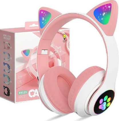CAT STN-28 Over Ear Music Headset Glowing Ear Headphones Foldable Wireless BT5.0 Earphone with Mic AUX IN TF Card MP3 Player Colorful LED Lights for PC Laptop Computer Mobile Phone