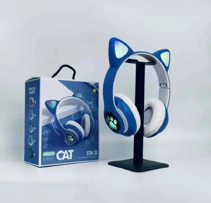 CAT STN-28 Over Ear Music Headset Glowing Ear Headphones Foldable Wireless BT5.0 Earphone with Mic AUX IN TF Card MP3 Player Colorful LED Lights for PC Laptop Computer Mobile Phone