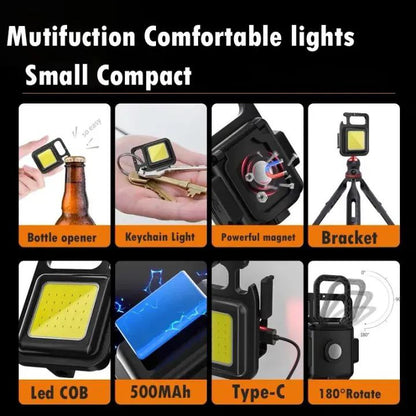 Mini LED Keychain Flashlights Multifunctional Portable COB Work Light USB Charging Camping Lamp Outdoor Torch Fishing Lantern